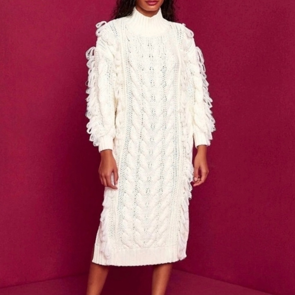Farm Rio White Midi Sweater Dress